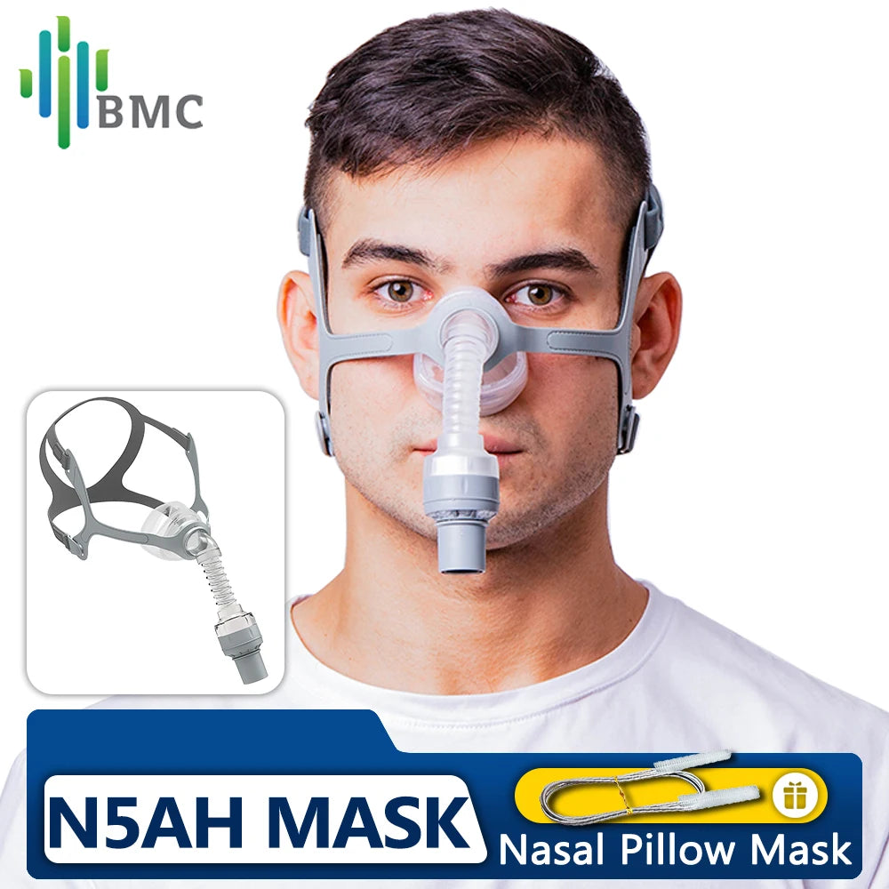 BMC N5AH Waterless Humidification Nasal Mask with Headgear and Head Pad S/M/L Size Suitable for CPAP Travel Machine M1 MIni APAP