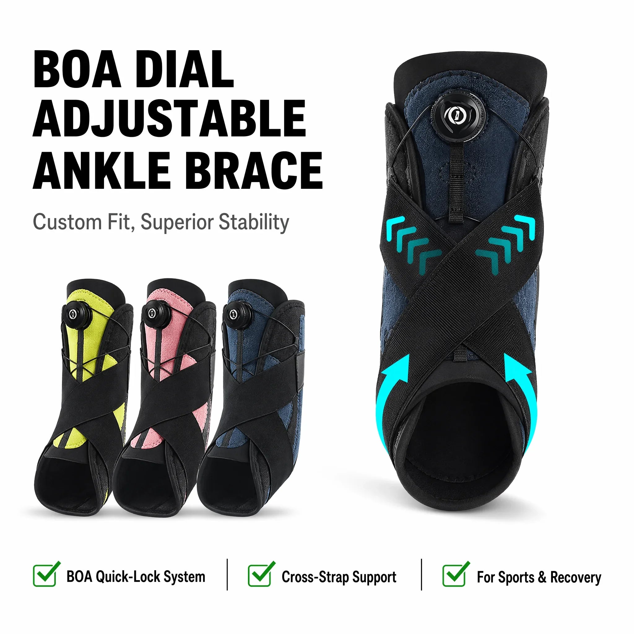 Adjustable BOA Ankle Brace Support Sport Fitness Ankle Protector Sprain Recovery Stabilizer Foot Care Pain Relief Ankle Wrap