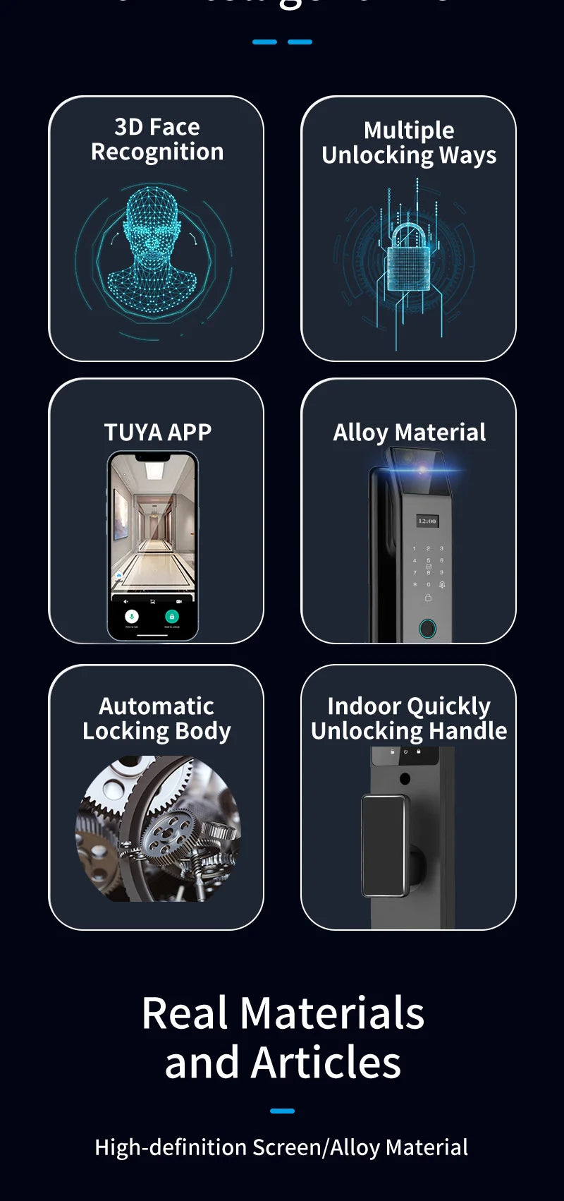 Tuya 3D Face Real-time Intercom Smart Door Lock Biometric Electronic Security Camera Intelligent Fingerprint Password Key Unlock
