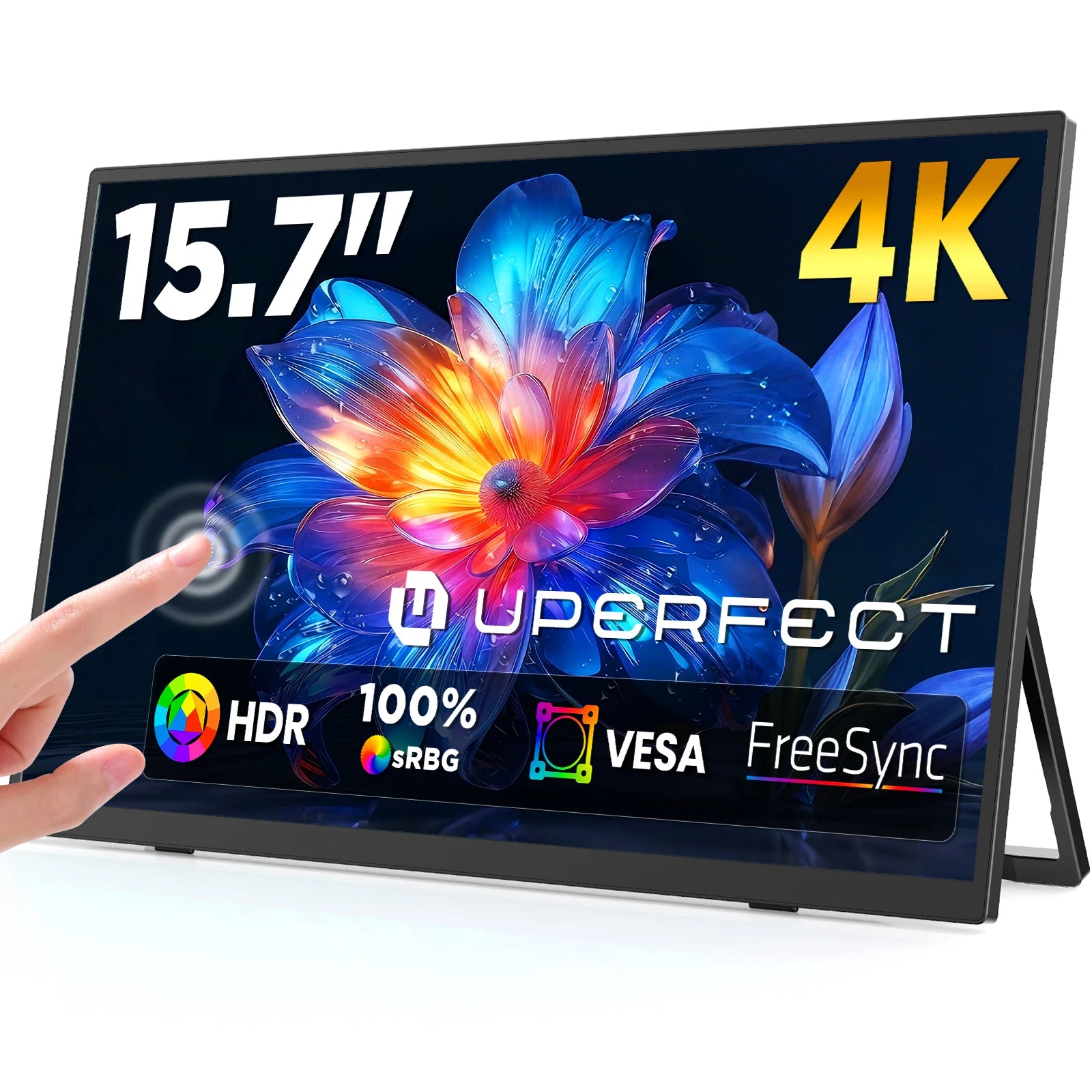 UPERFECT 15.7" 4K UHD Touchscreen Portable Monitor 100%sRGB USB-C HDMI HDR FreeSync Eye Care External Laptop Display For Desktop