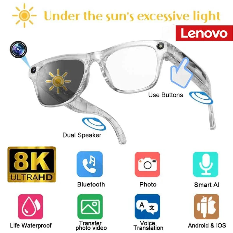 Smart Glasses with HD Camera & Bluetooth Audio - Tidesmit White-change color Tidesmit