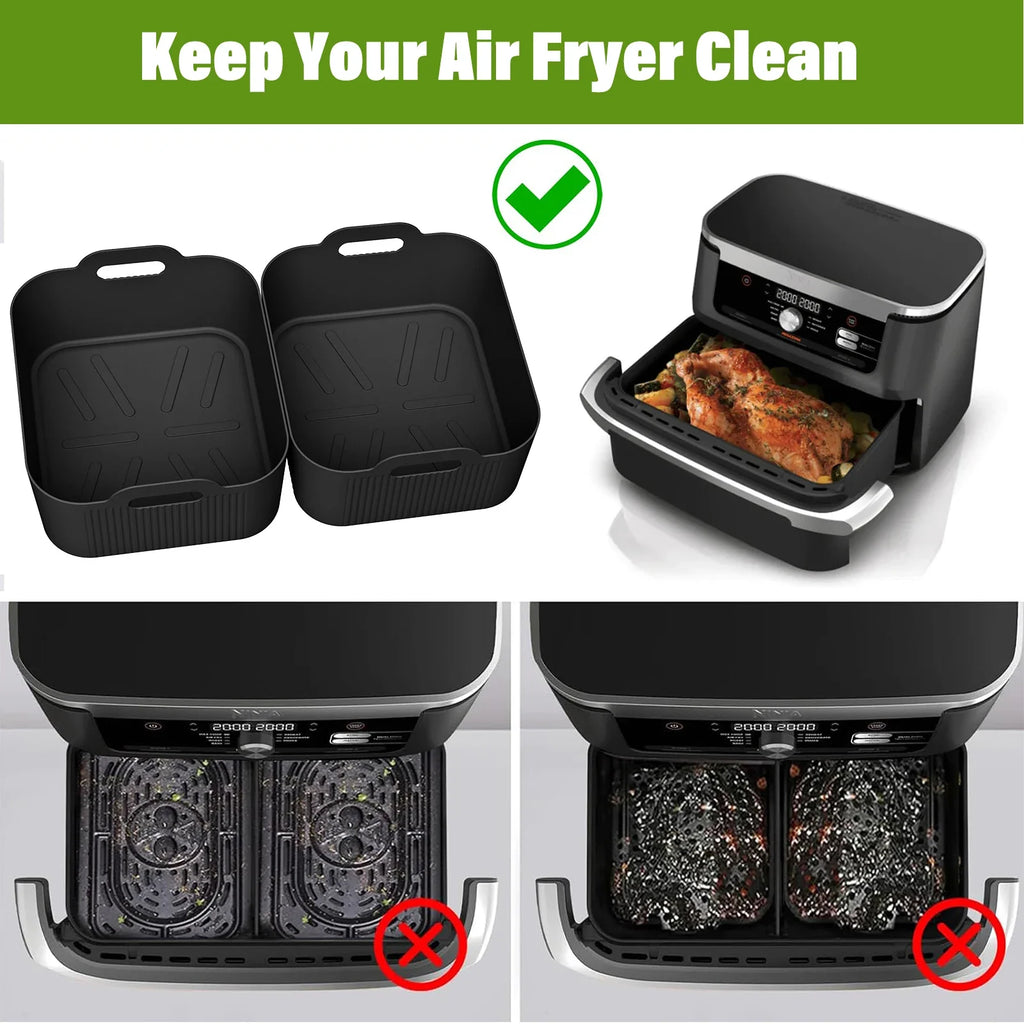 3Pcs Air Fryer Tray Silicone Mold For Ninja Af500 Air Fryer Liner Basket Reusable Oven Baking Tray Non-Stick Pizza Grill Pan