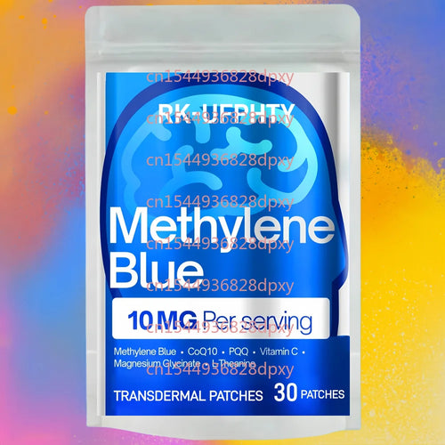 Transdermal patch pouch labeled Methylene Blue, 30 patches per bag