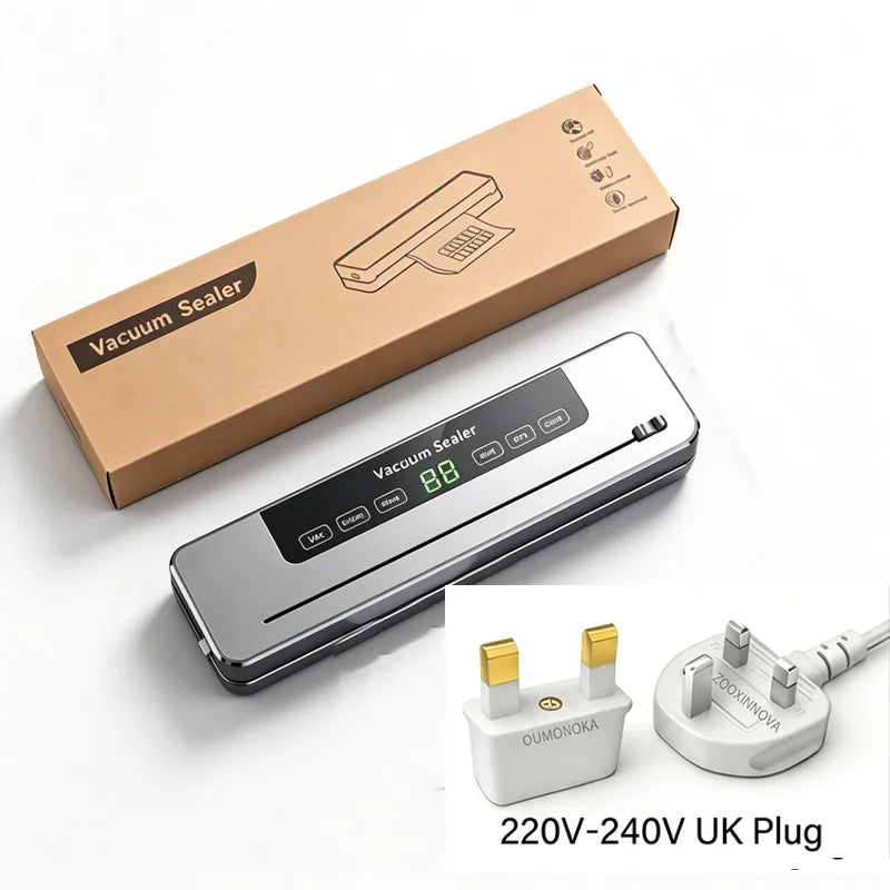 Portable vacuum sealer with control panel, box, and UK 220V-240V plug