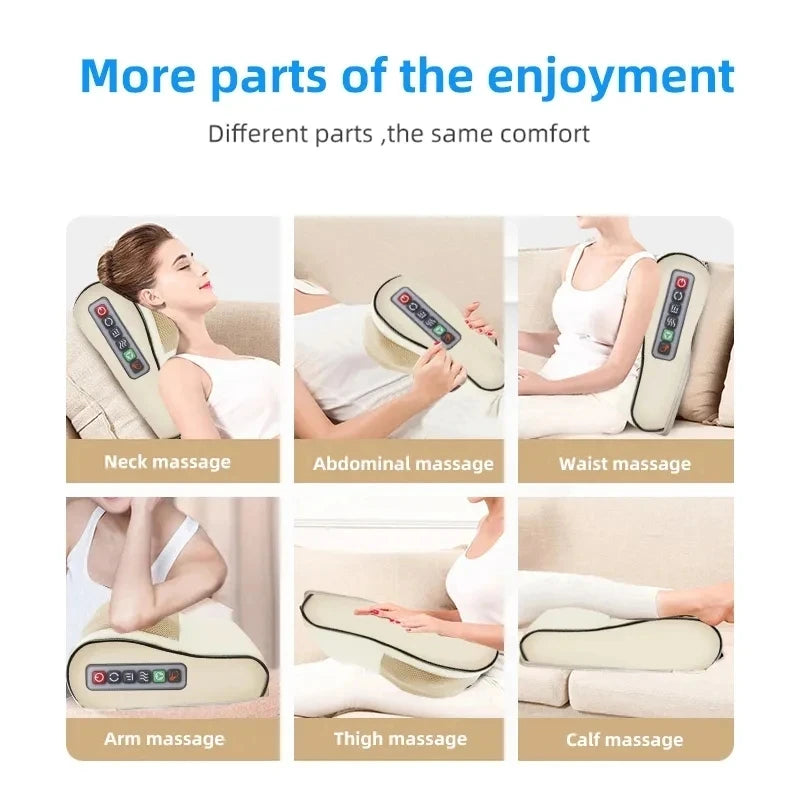 Electric Massager with Infrared Heat Deep Tissue Pillow - EU Plug Beige Massage Cushion Tidesmit