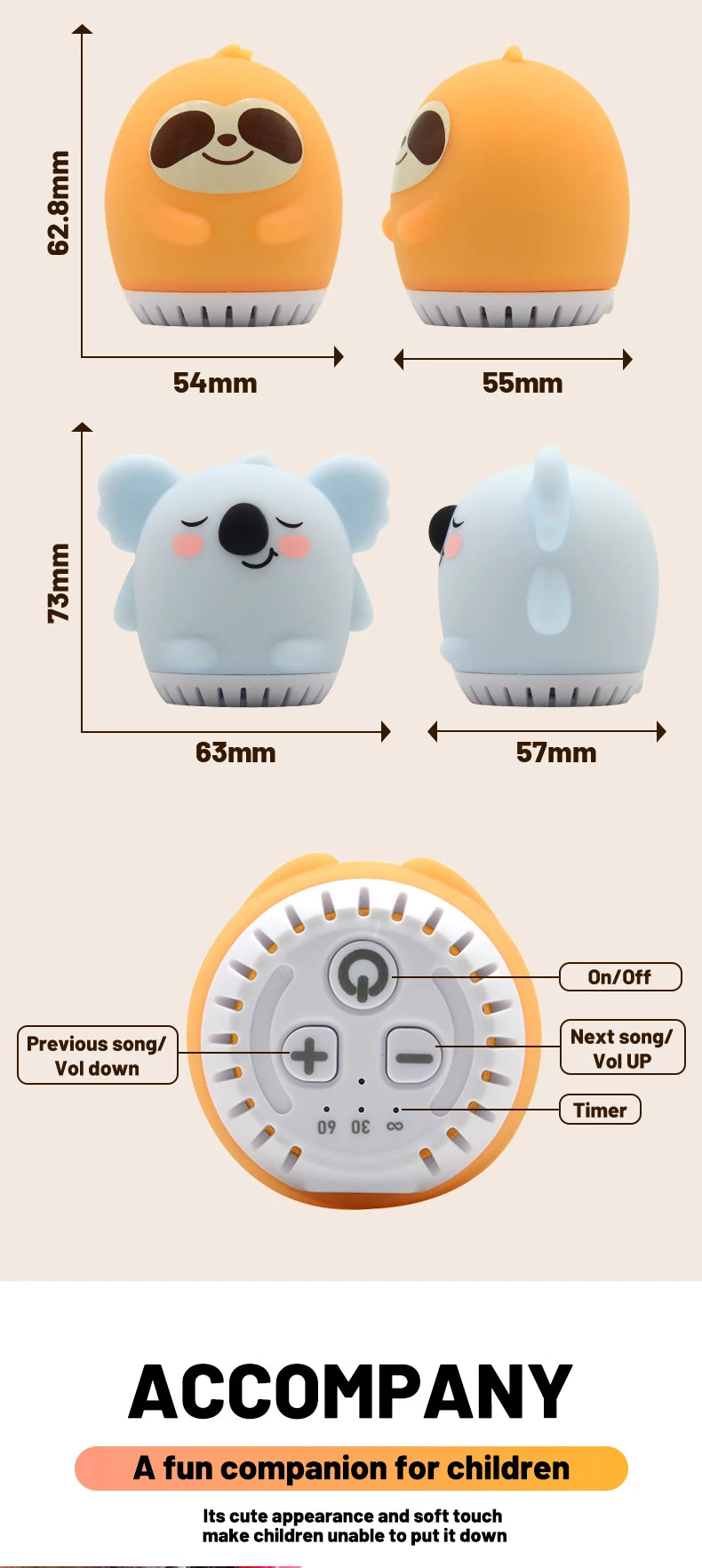 Mini Cute Rabbit White Noise Machine LED Night Light 20 Soothing Baby Music Sleep Aid Silicone Clap Lamp for Kids & Children
