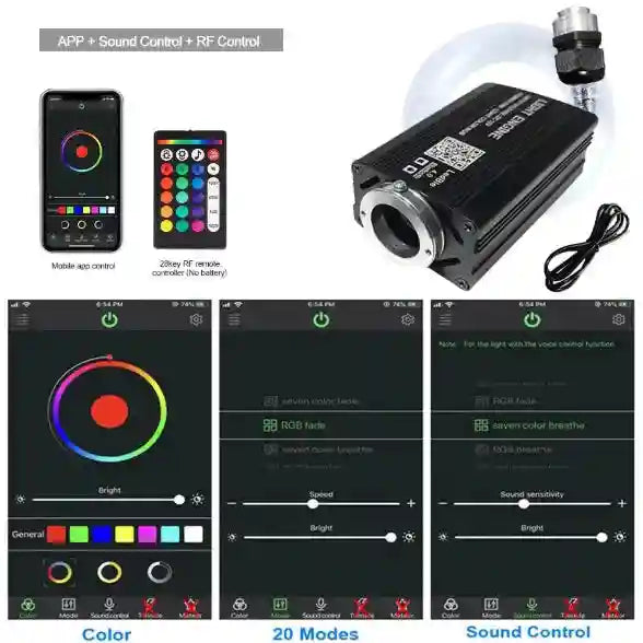 Fiber Optic Starry Sky Car Atmosphere Lamp - RGB LED Lighting Kit Tidesmit
