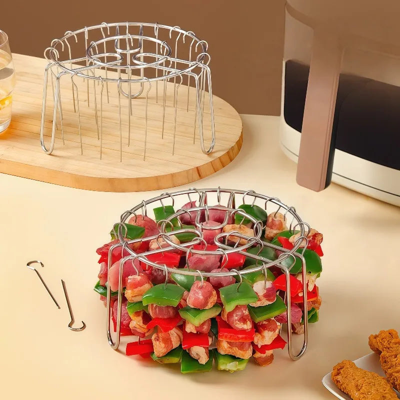 Stainless Steel Vertical Grill Skewers Air Fryer Barbecue Round Barbecue Grill with Skewers Hanging Skewers Vertical Grill