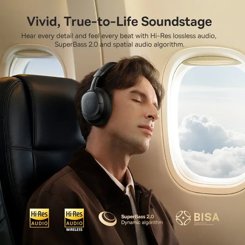 Tidesmit Wireless Noise Cancelling Headphones - 80H Playtime Hi-Res Audio Tidesmit