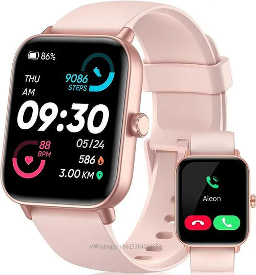 YLL-HRS Smart Sleep Tracker and Fitness Watch with 1.8-inch pink display, heart rate monitor, and call notification.