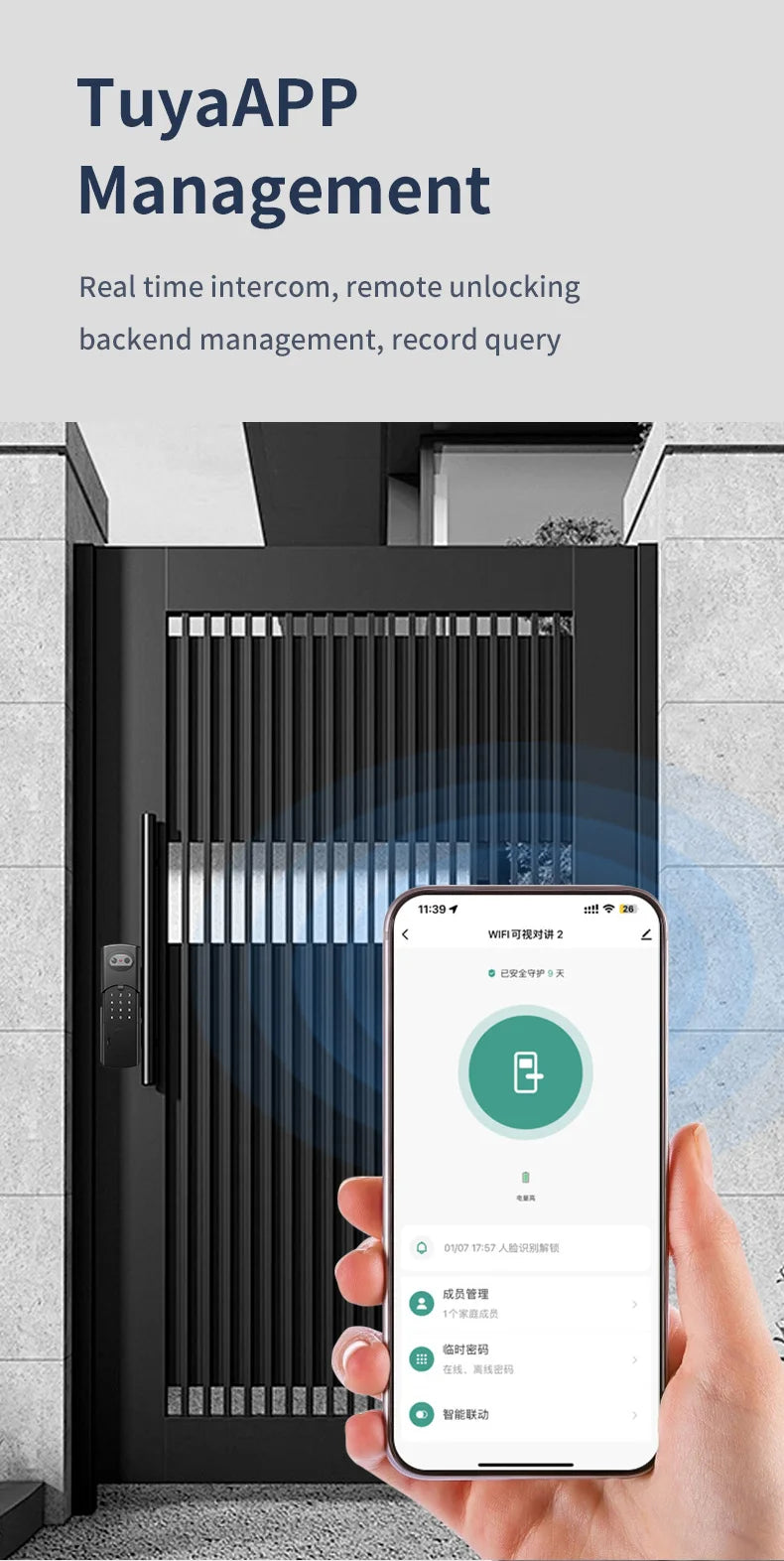 Tuya Smart Outdoor Waterproof Door Lock with Face Recognition Video Intercom RFID Card Password Electronic Lock for Iron Door