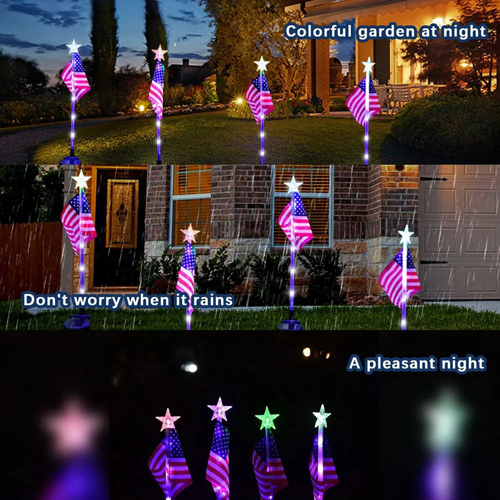 4Pcs LED American Flag Solar Lights Outdoor, 4th Of July Decoration Flag Lights with 2 Modes, Waterproof Summer Decora Garden Light, LED Solar Flag Patriotic Lights for Yard, Garden, Pathway, Independence Day, Memorial Day