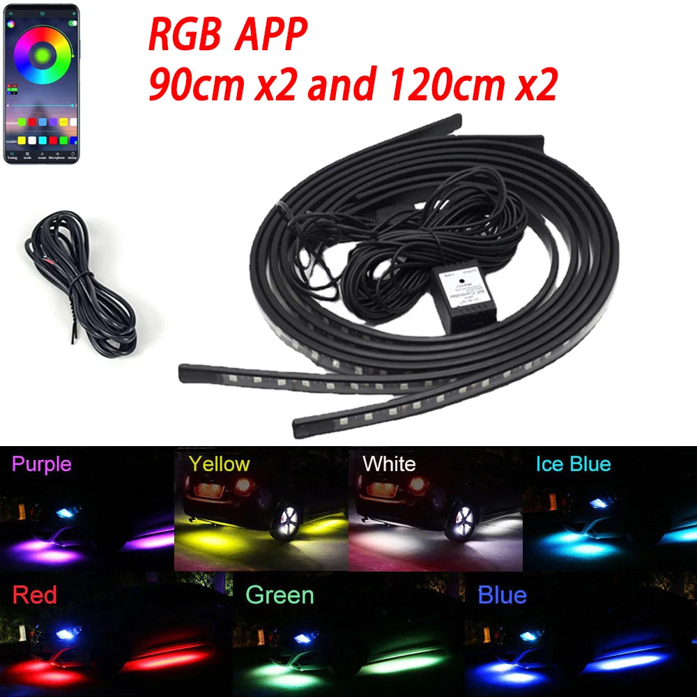 RGB Car Underglow Lights - Smart App Controlled LED Neon Kit APP 90x2-120x2 Tidesmit