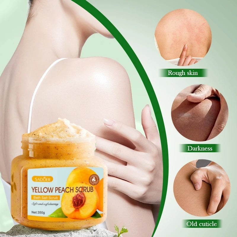 Yellow Peach Body Scrub 350g | Gentle Natural Exfoliating Skin Polish Scrubs Treatments Tidesmit