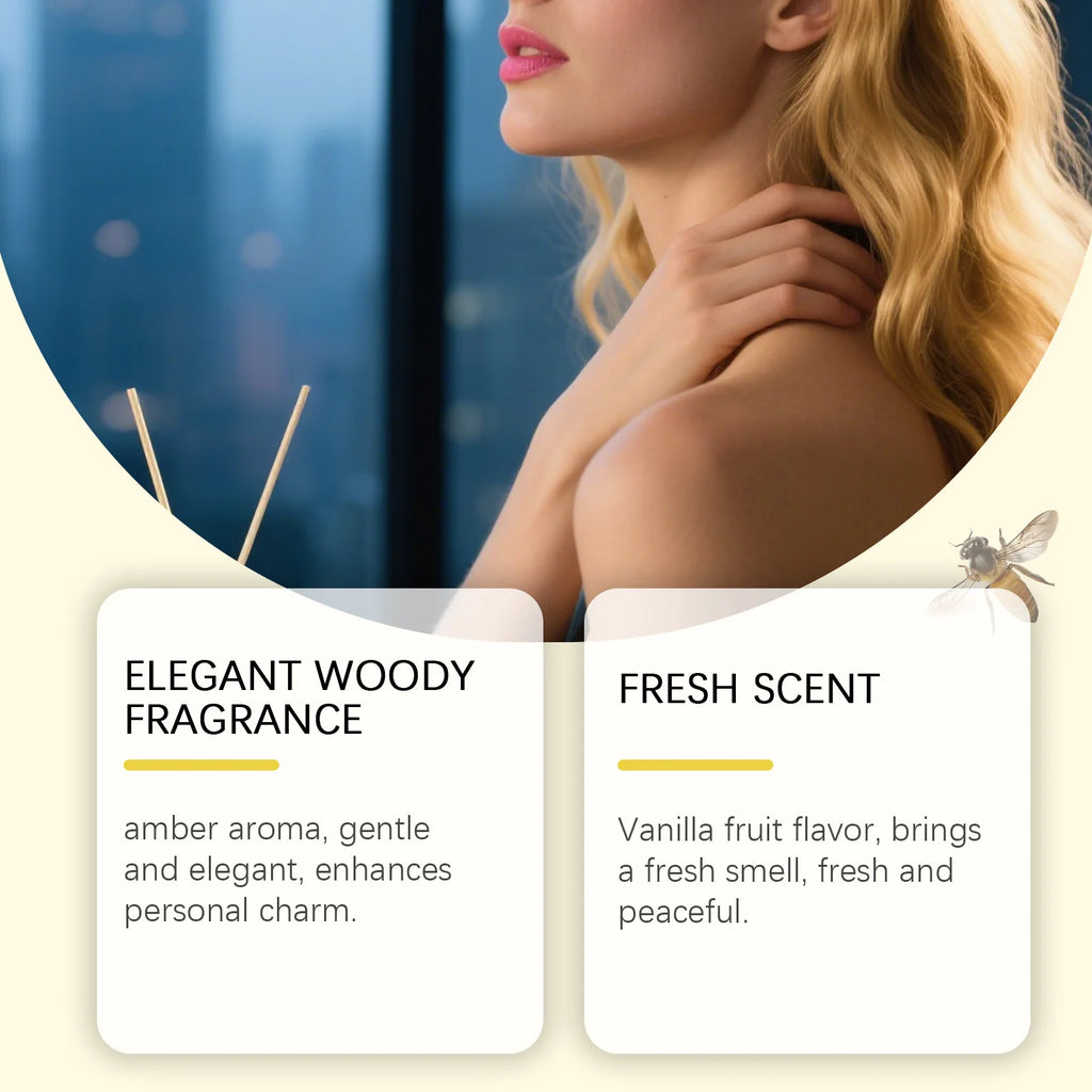 Roxelis 50ml Amber Vanilla perfume for women. Long-lasting, elegant woody fresh scent spray for daily personal charm.