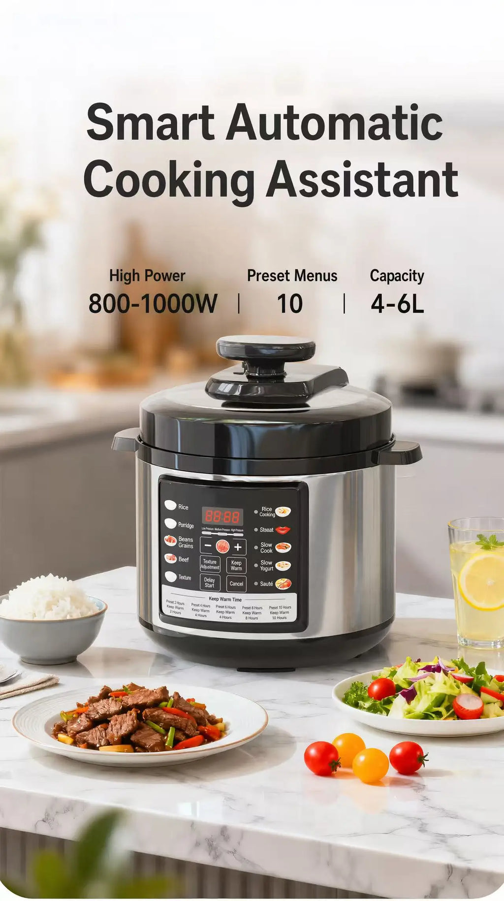 Smart automatic electric pressure cooker with digital controls and 4–6L capacity
