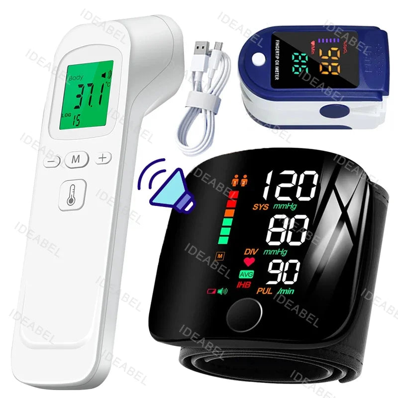 Smart LCD Rechargeable English Voice Wrist Blood Pressure Monitor Digital Automatic BP Tonometer Heart Rate Sphygmomanometer