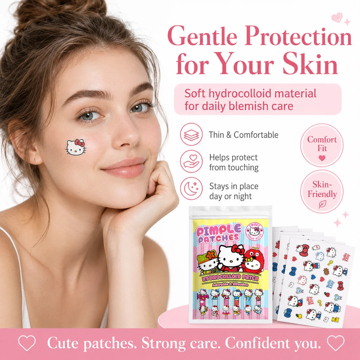 150PCS Hello Kitty Cute Face Stickers, Hydrocolloid Pimple Patches for Invisible Blemish Concealing
