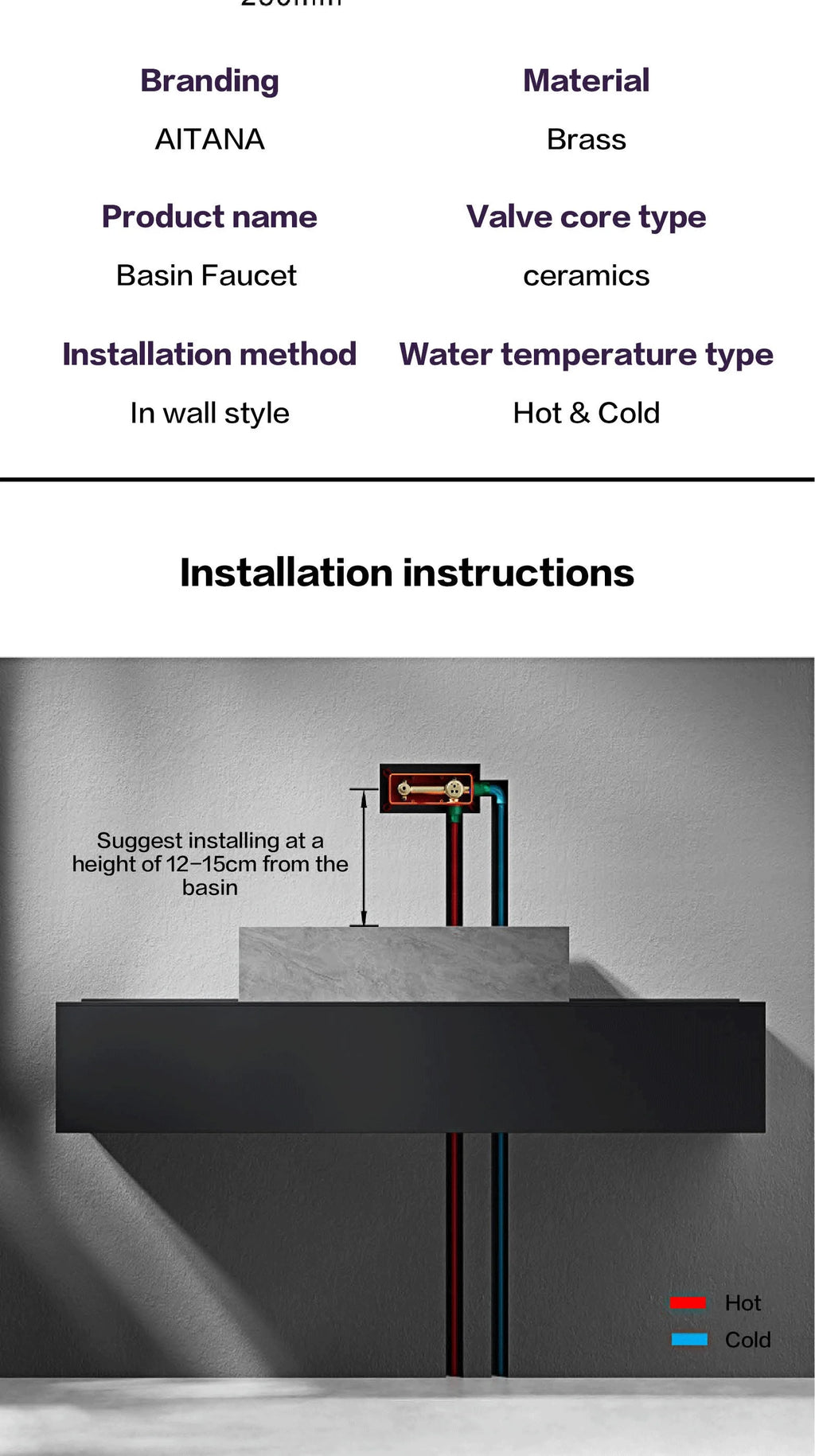 Luxury Gun Gray Brass Wall Mounted Bathroom Faucet with LED Digital Display Single Handle Hot & Cold Water Embedded Bathroom Tap