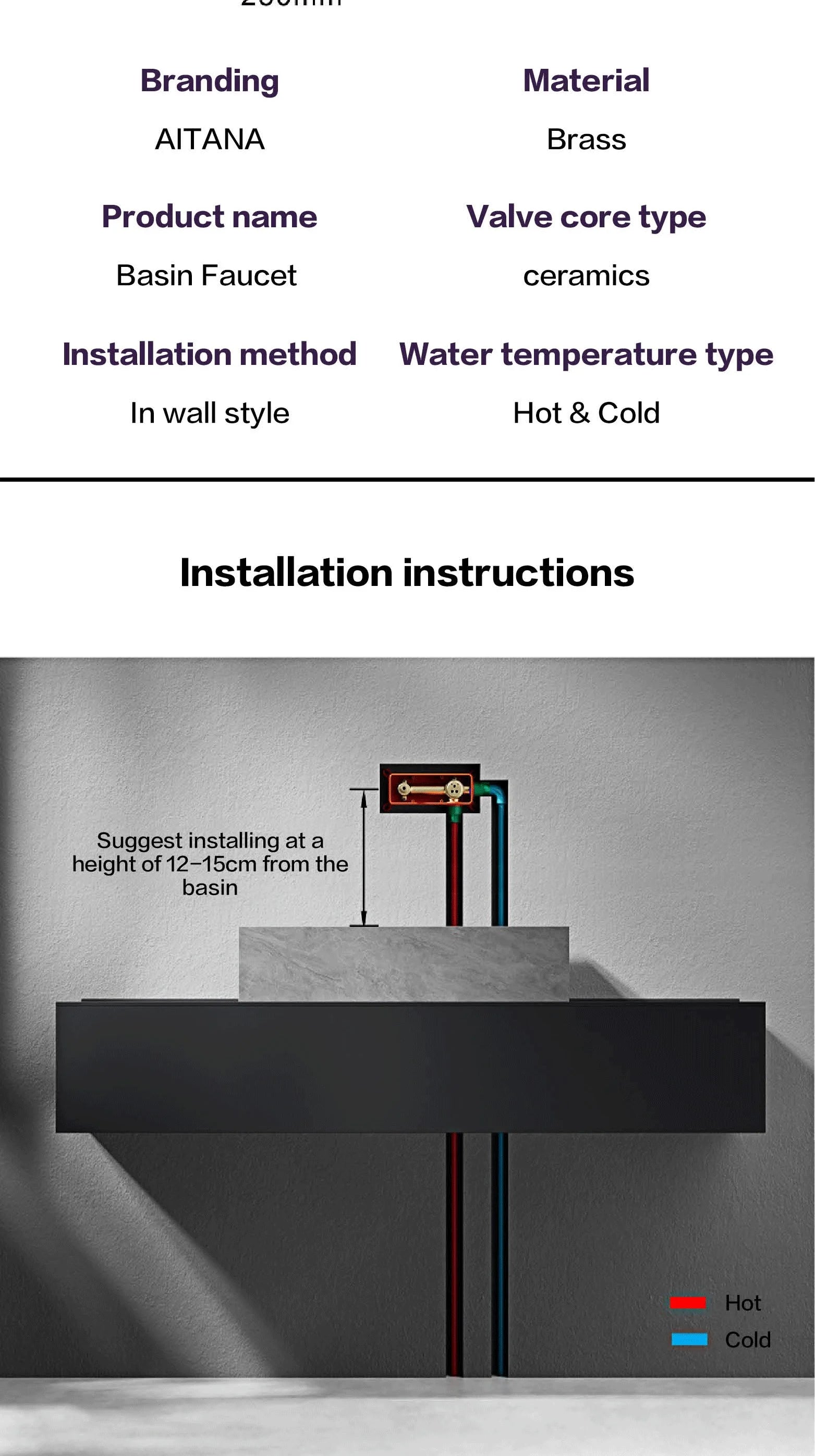 Luxury Gun Gray Brass Wall Mounted Bathroom Faucet with LED Digital Display Single Handle Hot & Cold Water Embedded Bathroom Tap