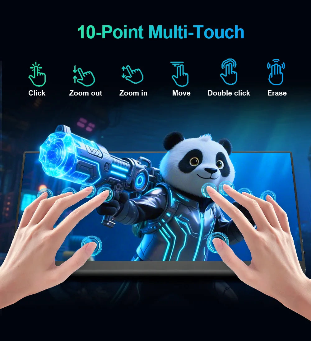 14 Inch 1200P FHD IPS Touch Portable Monitor 10-Point Capacitive Touch 75x75 VESA Low Blue Light Type‑C Mini HDMI Compatible PS5