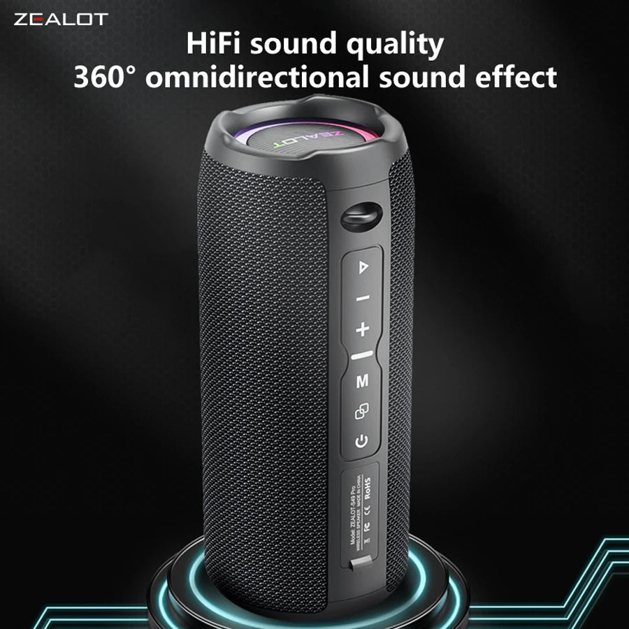 Zealot S49 pro Wireless Speaker,Outdoor Portable Subwoofer Speaker Waterproof IPX 6,, Dual Pairing,3000mAh.