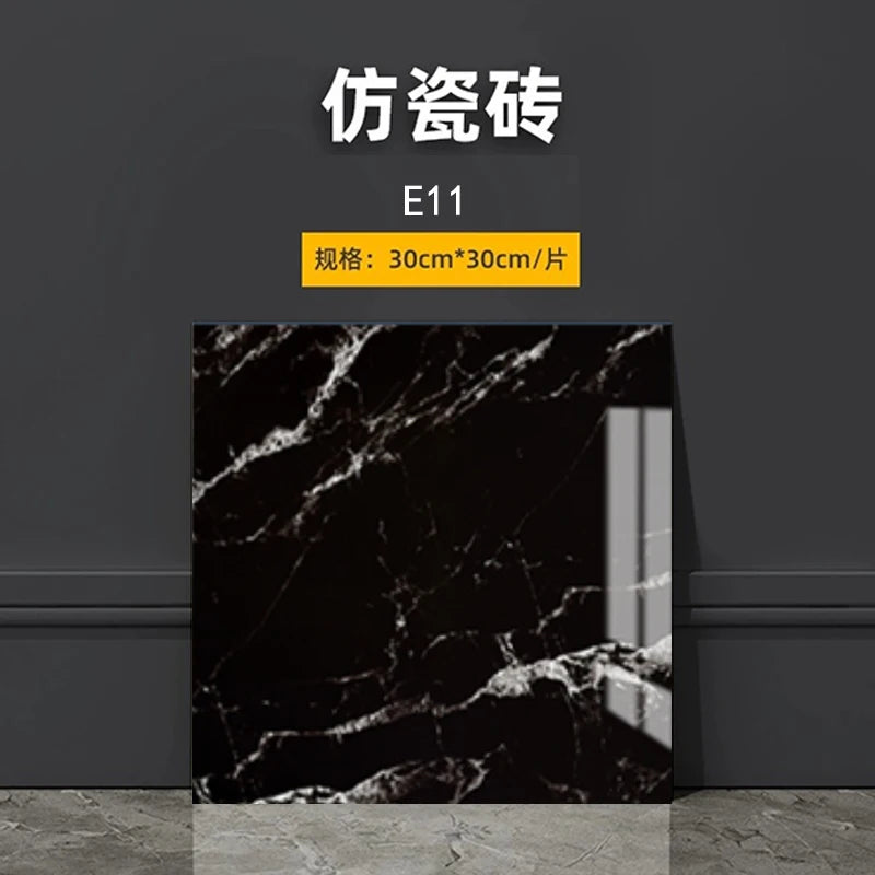 Black marble-look self-adhesive tile wall sticker with thin white veining.