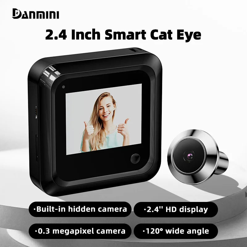 Danmini 2.4 Inch Hidden Peephole Doorbell 300 Thousand Pixels 120° Wide-angle Camera Digital Cat Eye Door Viewer Outdoor Monitor