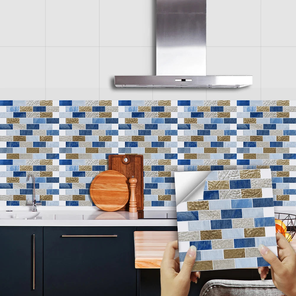 10pcs/set Flat Marble Mosaic Tiles Sticker Transfers Covers For Kitchen Bathroom Tables Peel & Stick Waterproof Art Wall Decals