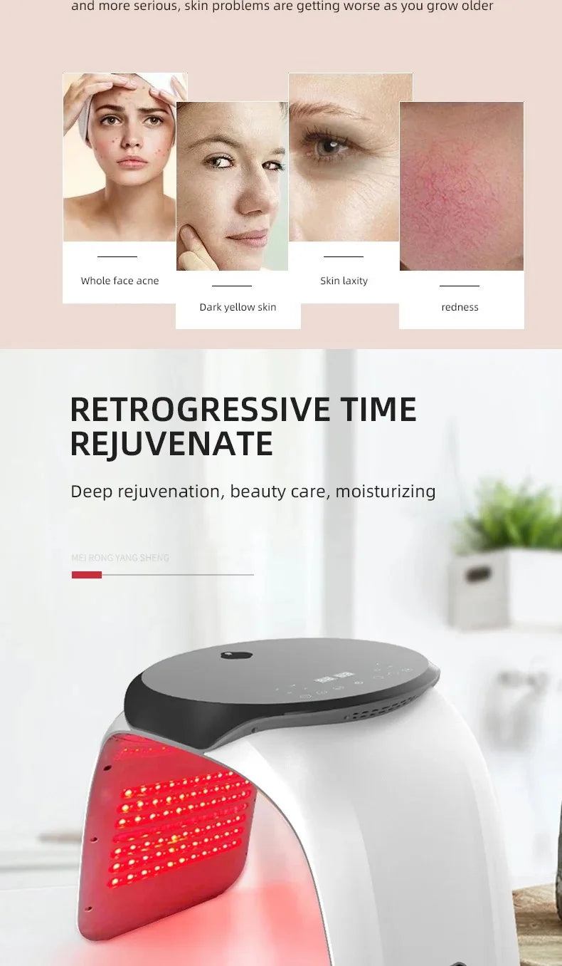 7-color PDT LED light therapy facial mask for skin rejuvenation, acne, and anti-wrinkle treatment.