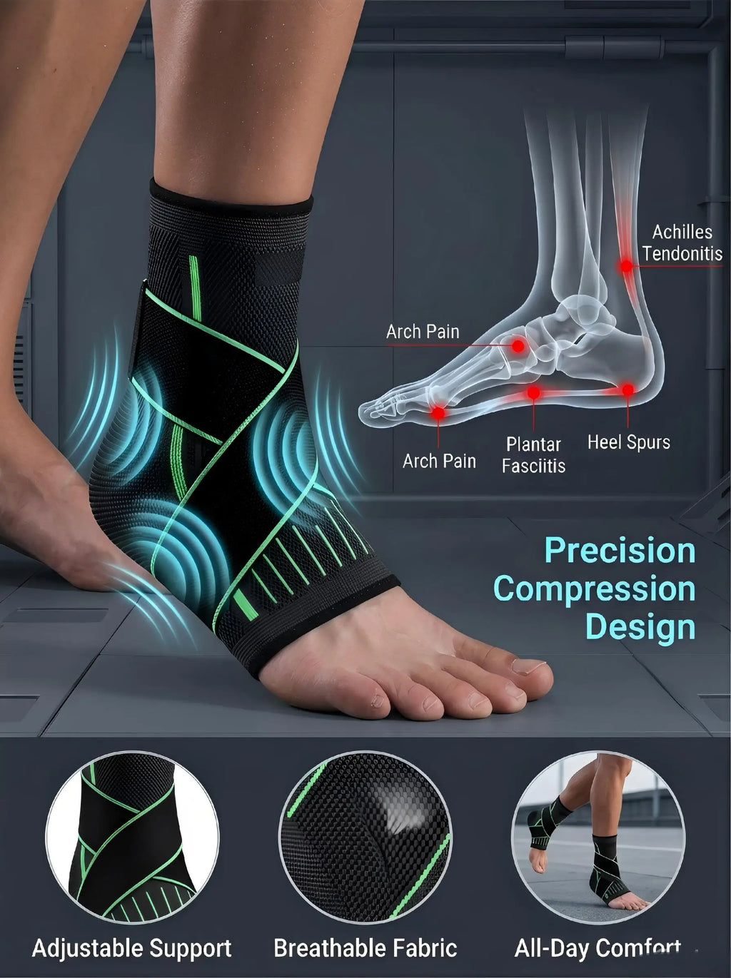 VBOSI Adjustable Compression Ankle Brace Support for Men Women, Breathable Sports Ankle Stabilizer for Basketball Running Sprain