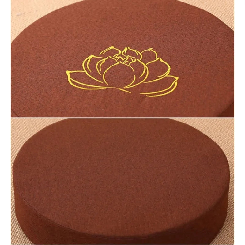 Handmade Embroidered Round Meditation Cushion Linen Yoga Seat with Foam Cotton Filling Non Slip Prayer Pillow