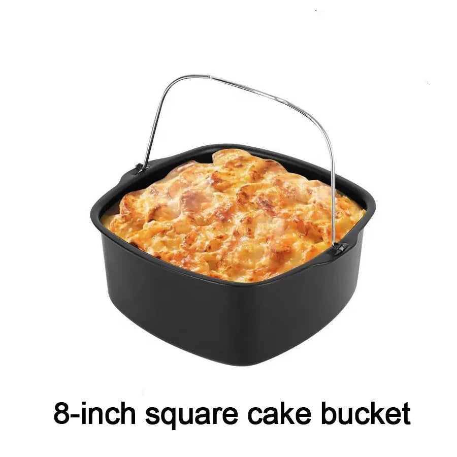 8-inch square black cake bucket with metal carry handle