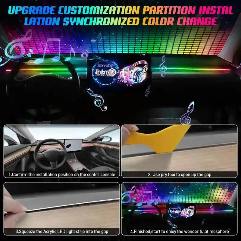 LED Car Ambient Lights: 10-in-1 RGB Bluetooth App-Controlled Interior Kit Tidesmit