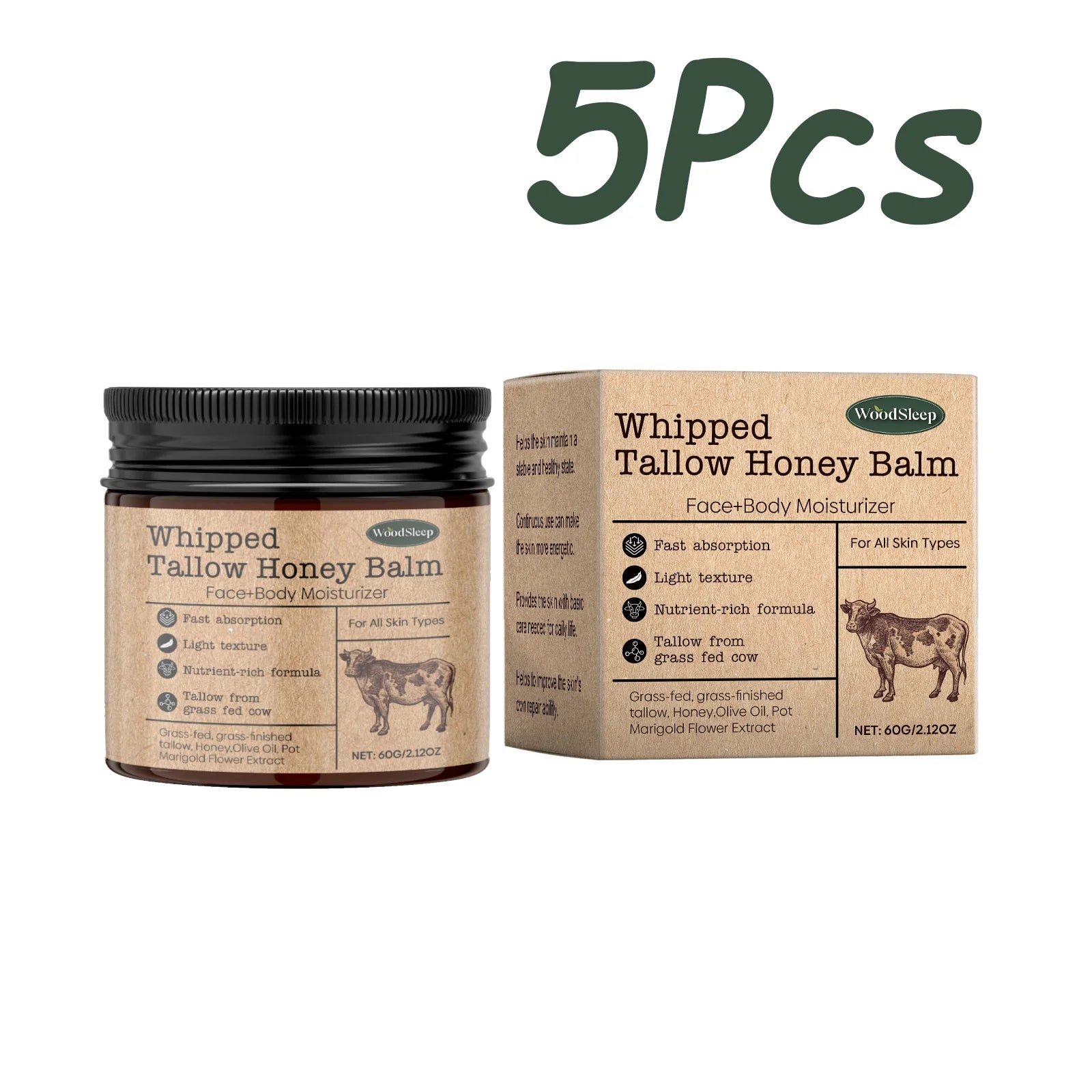 Whipped Beef Tallow Honey Balm Deeply Moisturizer Brightening Fast Absorption Grass Fed Grass Finished Face Cream Body Lotion