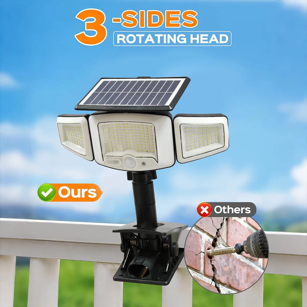 Solar Lights Outdoor 3 Heads Motion Sensor 231LED Security Flood Lights Waterproof with 3 Modes Wall Lamp for Garden Patio Yard