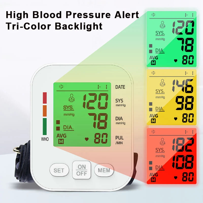 Upper Arm Blood Pressure Monitor Automatic Cuff Tonometer Digital Tensiometer Rechargeable Blood Pressure Meter Heart Rate Meter