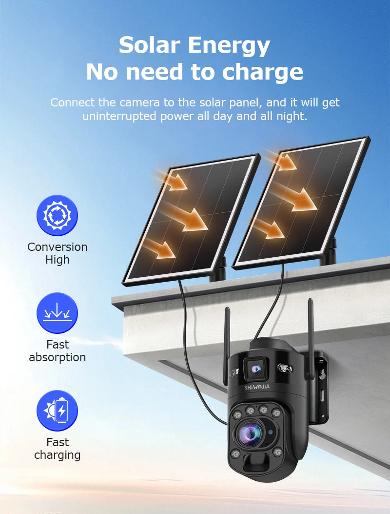 SHIWOJIA AI Ubox 4K 60X Optical Zoom 4G Solar Camera Dual Screen Outdoor WiFi PTZ PIR Detection Human Auto Tracking CCTV Cameras