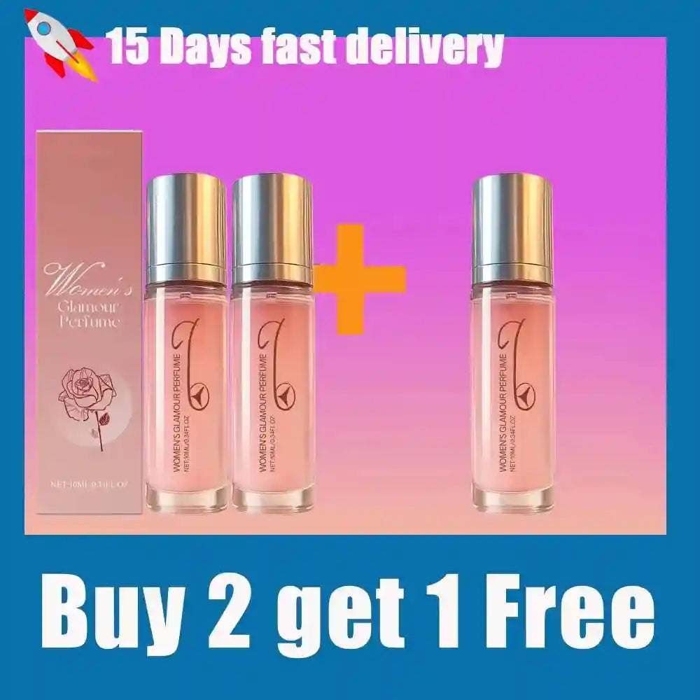Women's Glamour Rose perfume rollerball, long-lasting floral scent, portable glass bottle gift set for her.