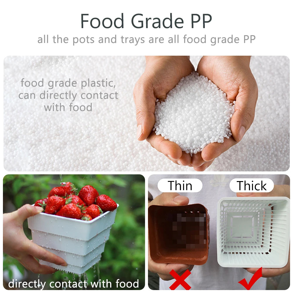 White perforated nursery pot insert with root-guiding channels, thin vs thick design