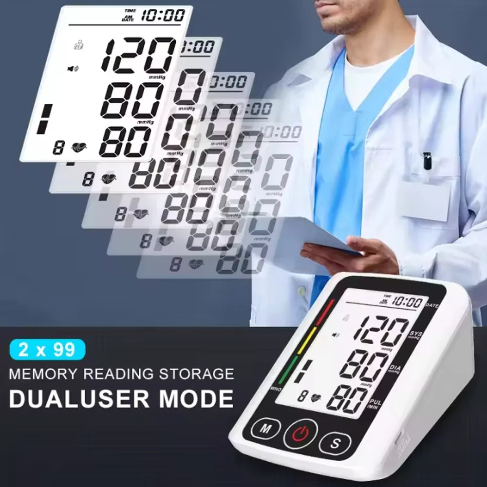 Upper Arm Blood Pressure Meter Automatic Tonometer BP Cuff Machine Medical Sphygmomanometer Home Tensiometer Digital BP Monitor