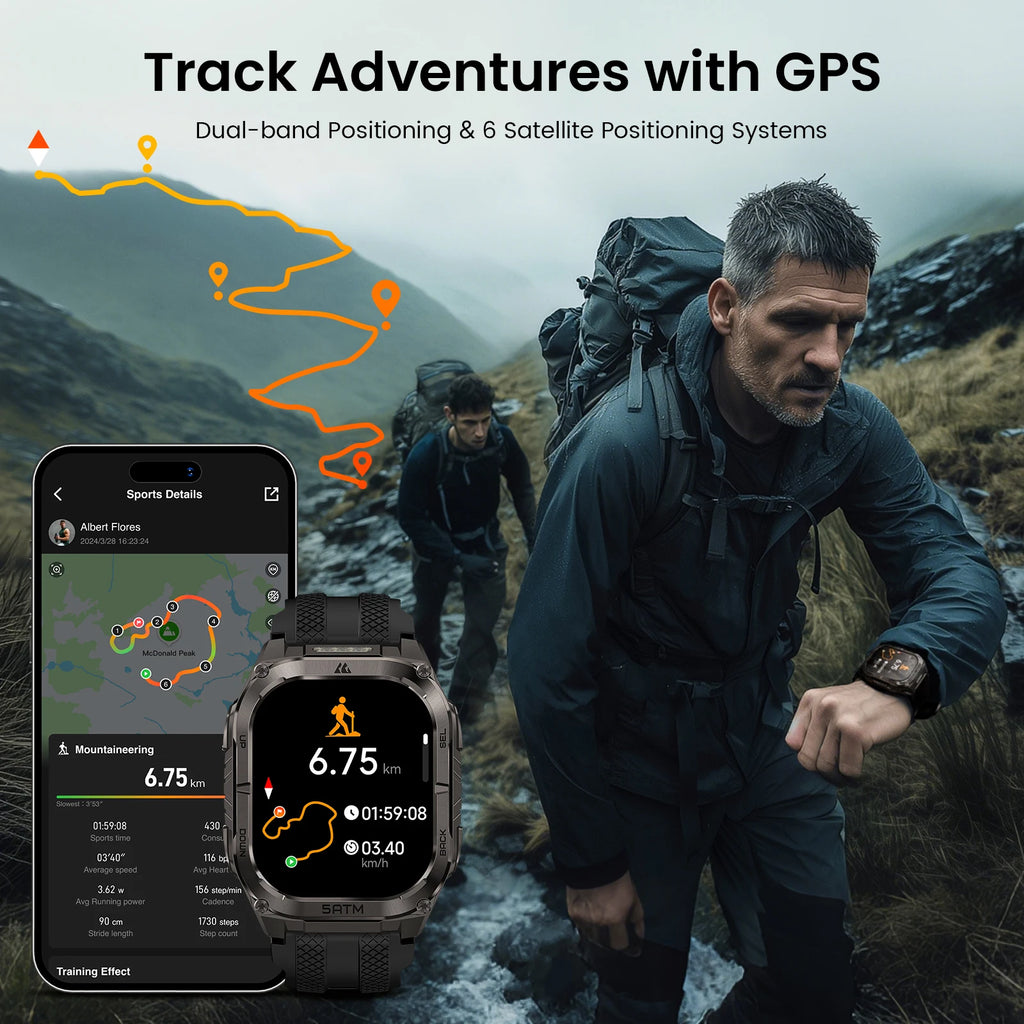 KOSPET TANK M4C Advanced GPS Smartwatch for Men MIL-STD-810H Tough 5ATM Waterproof Integrated Flashlight & Health Tracking