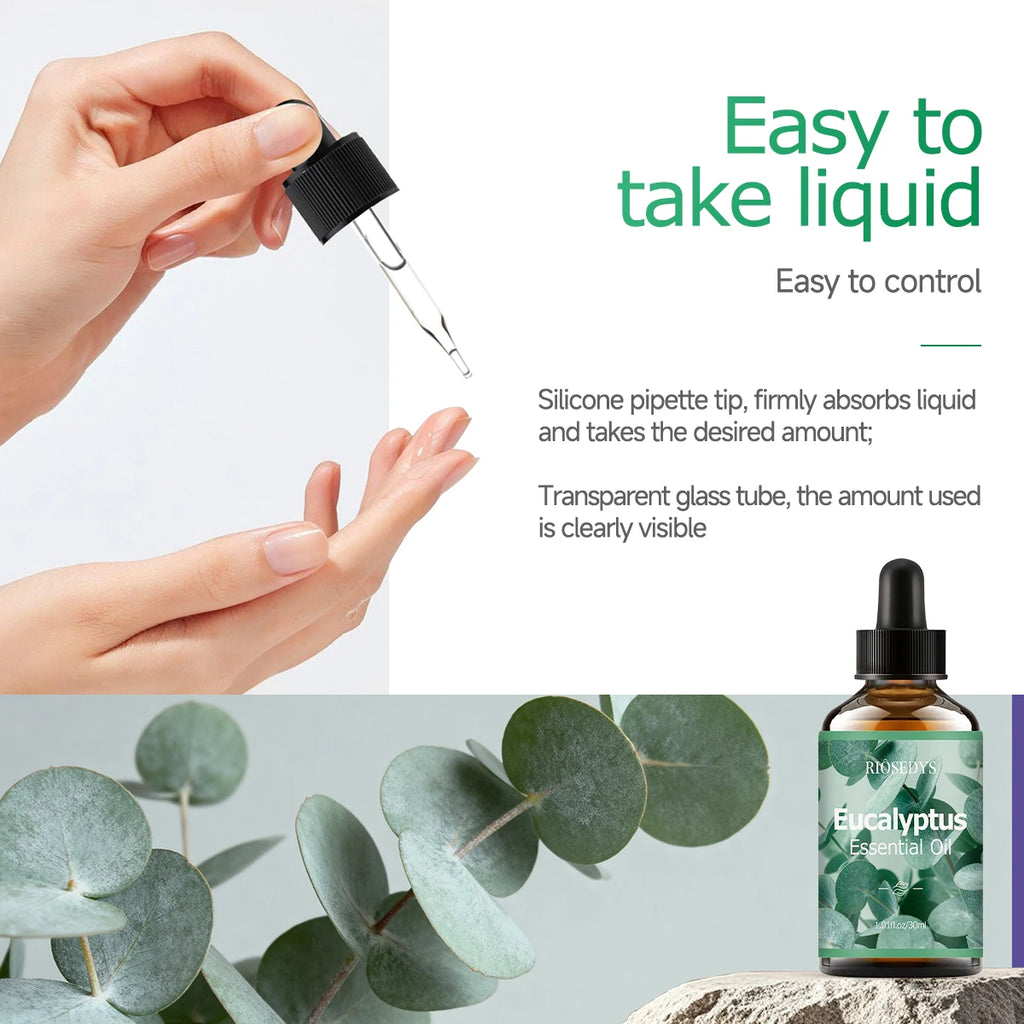 Eucalyptus essential oil, a botanical fragrance, nourishes hair and provides body massage care; suitable for all seasons.