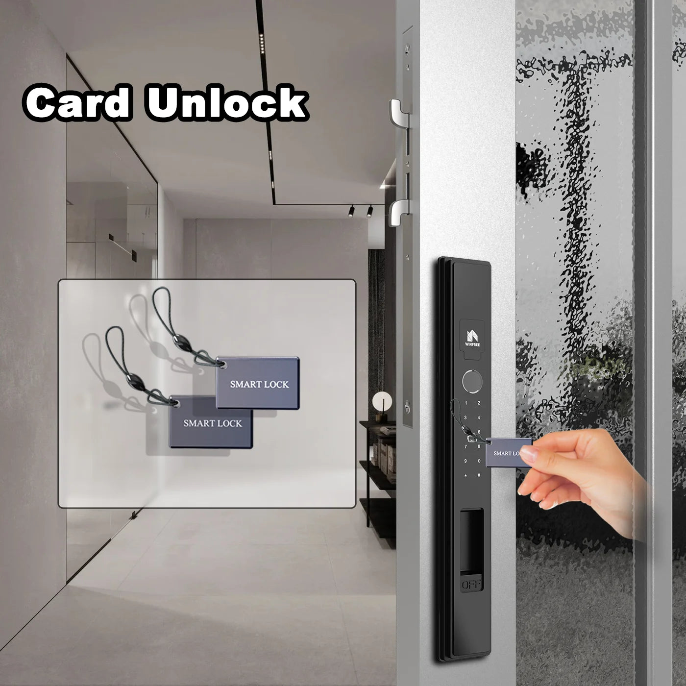 WINFREE Slim Swing or Sliding Door Smart Lock with Fingerprint Passcode Card Digital Tuya Bluetooth Smart Lock