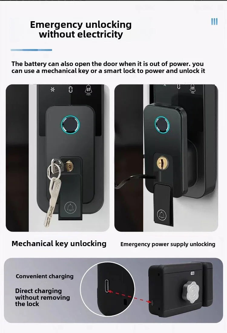 Smart Tuya WiFi APP Bluetooth Door Lock with Palm Vein Face Recognition Doorbell Waterproof Scissor Tongue Rim Locks No Drilling