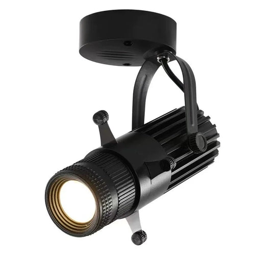 Black adjustable COB ceiling spotlight with gimbal mount and ribbed lens housing