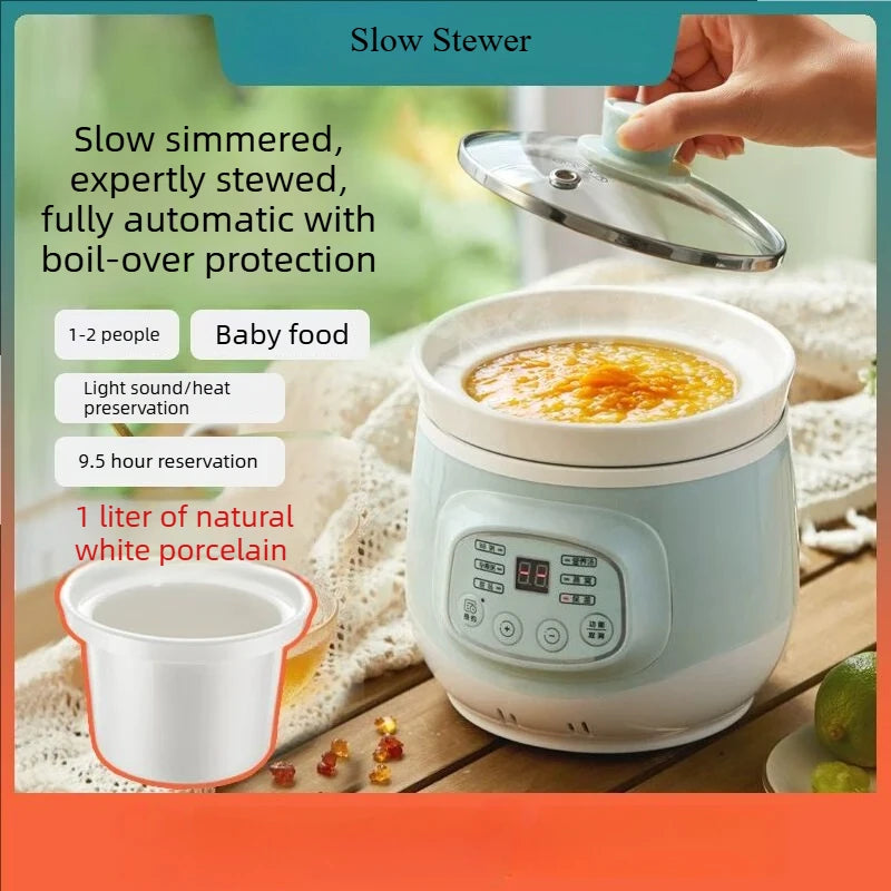 1L ceramic inner electric slow cooker with glass lid and automatic control panel
