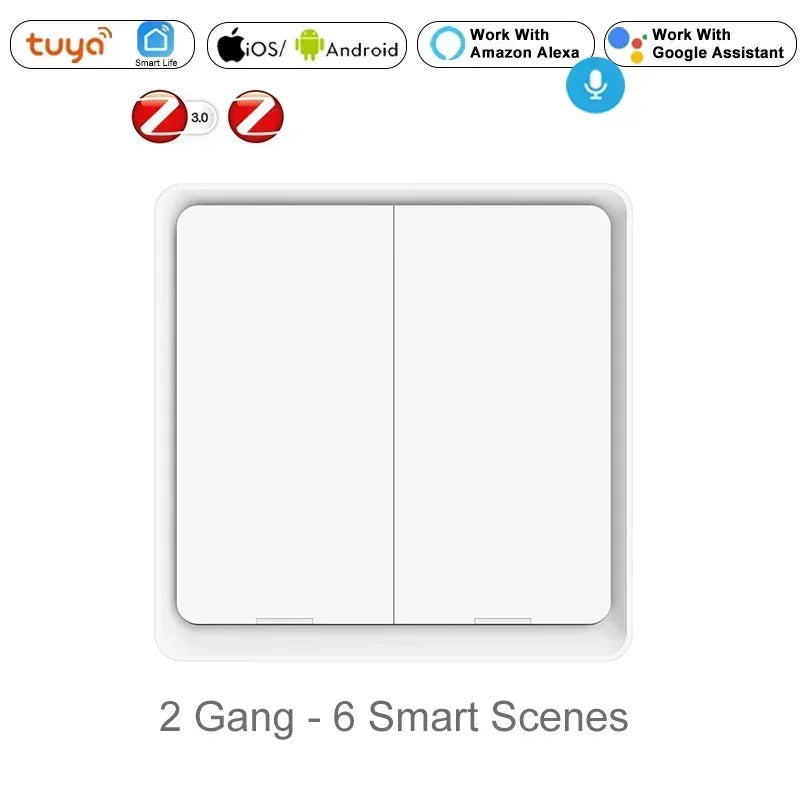 ZigBee 3.0 Tuya Smart Scene Switch Push Button 1/2/3/4 Gang 3 6 9 12 Scenes Automation Scenario Wireless Switch for Tuya Devices