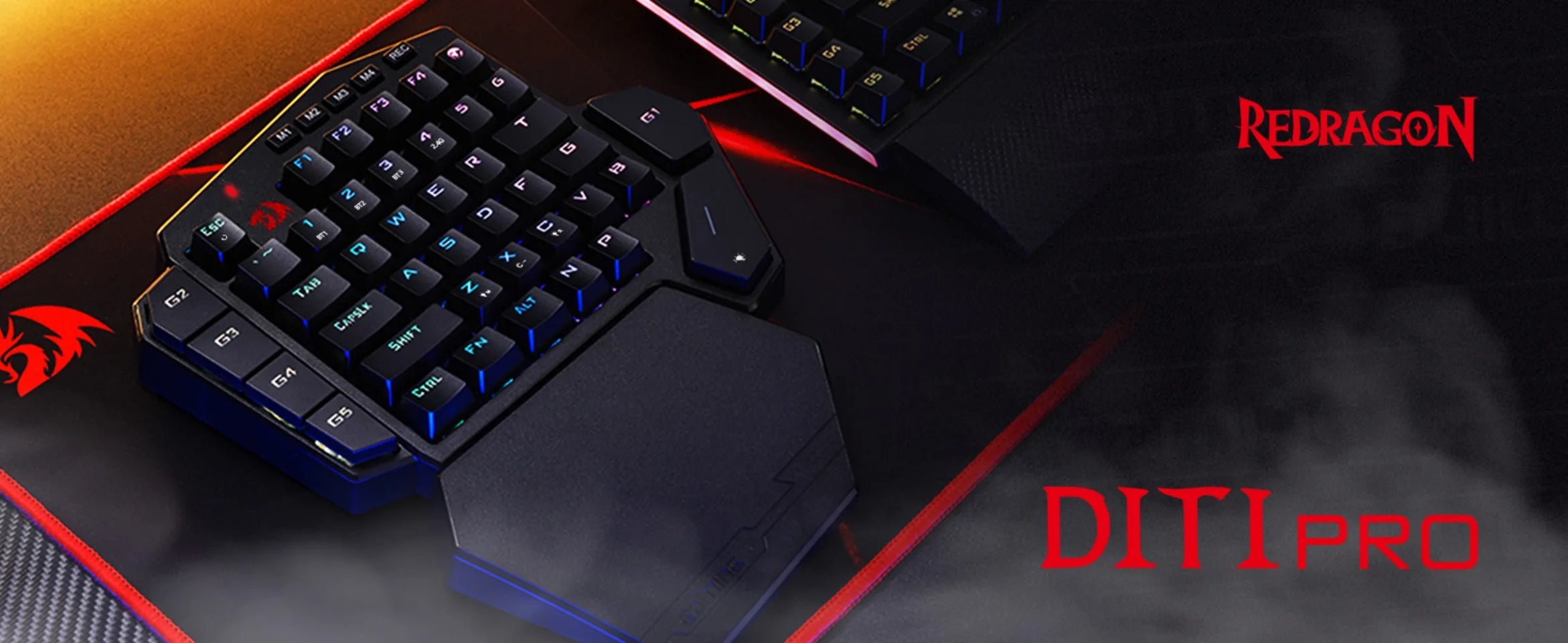 New Redragon K585 PRO Wireless One-Handed Mechanical Keyboard 42 Keys 2-Mode RGB 7 Onboard Macro Keys Detachable Wrist Support