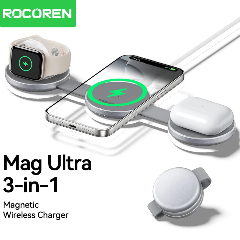 3-in-1 Magnetic Wireless Charger | MagSafe Compatible Fast Dock Tidesmit